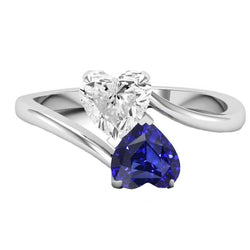 Toi et Moi Heart Blue Sapphire & Natural Earth Mined Diamond Ring 3 Carats 2 Stone Jewelry