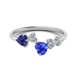 Toi et Moi Heart Natural Earth Mined Diamond & Sapphire Ring 3.50 Carats Women Jewelry