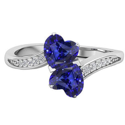 Toi et Moi Heart Gemstone Blue Sapphire Diamond Ring 3.50 Carats