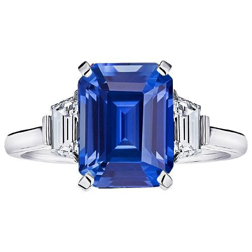 Trapezoid Diamond 3 Stone Ring 3.50 Carats Emerald Srilankan Sapphire - Gemstone Ring-harrychadent.ca