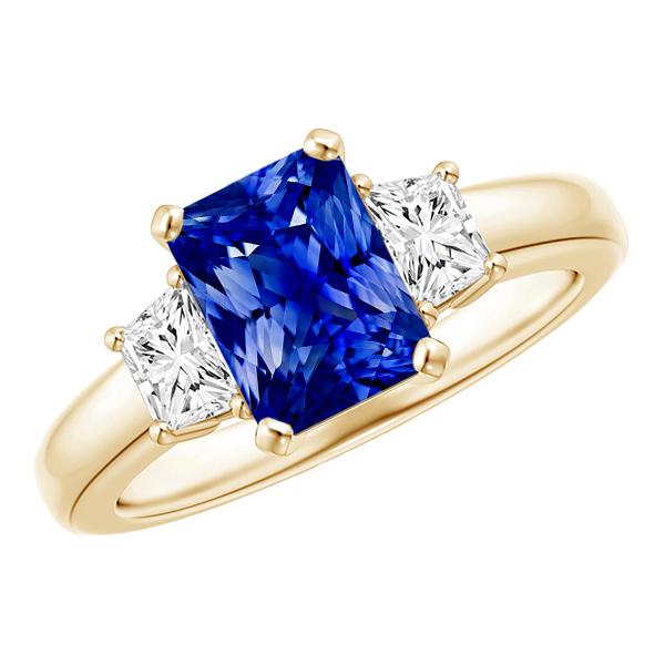Trapezoid & Radiant Sapphire 3 Stone Diamond Ring 3 Carats Yellow Gold - Gemstone Ring-harrychadent.ca