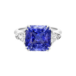 Trillion Natural Earth Mined Diamond 3 Stone Ring 2.50 Carats Double Prong Ceylon Sapphire