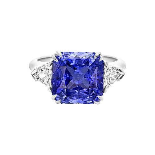 Trillion Diamond 3 Stone Ring 2.50 Carats Double Prong Ceylon Sapphire - Gemstone Ring-harrychadent.ca