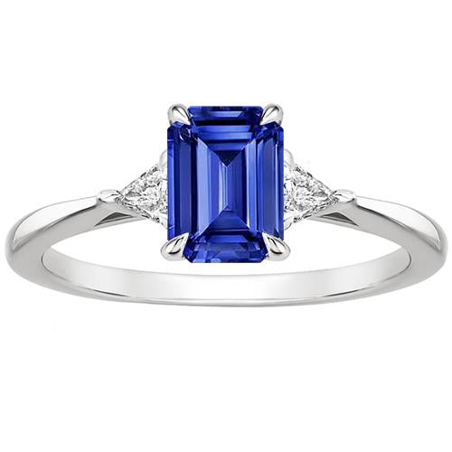 Trillion Diamond & Ceylon Sapphire Emerald 3 Stones Ring 3.25 Carats - Gemstone Ring-harrychadent.ca
