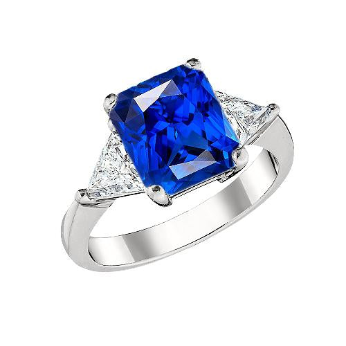 Trillion Diamond & Deep Blue Sapphire Ring Tapered Shank 2.50 Carats - Gemstone Ring-harrychadent.ca