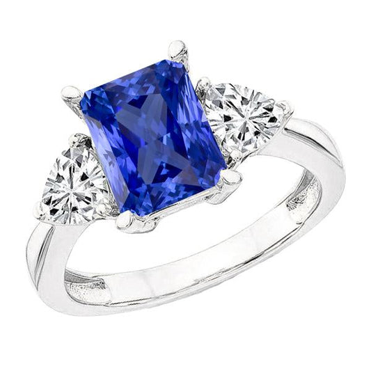 Trillion Diamond Radiant Sapphire Gemstone Ring Tapered Shank 3 Carats - Gemstone Ring-harrychadent.ca