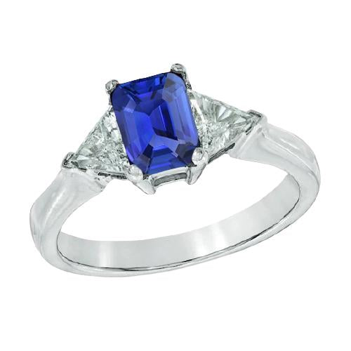 Trillion Diamond Sapphire Ring 2 Carats Ceylon Sapphire 3 Stone Prongs - Gemstone Ring-harrychadent.ca