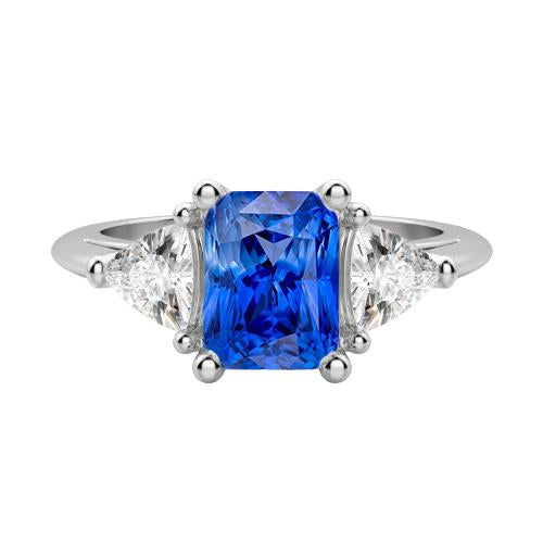 Trillion Diamond Three Stone Radiant Ceylon Sapphire Ring 2.50 Carats - Gemstone Ring-harrychadent.ca