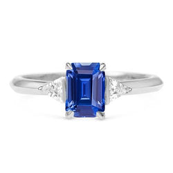 Trillion Natural Earth Mined Diamond Three Stone Ring Emerald Ceylon Sapphire 2.50 Carats