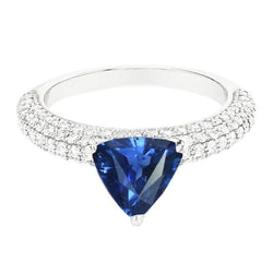 Trillion Gemstone Blue Sapphire Ring Pave Set Natural Earth Mined Diamonds 3 Carats