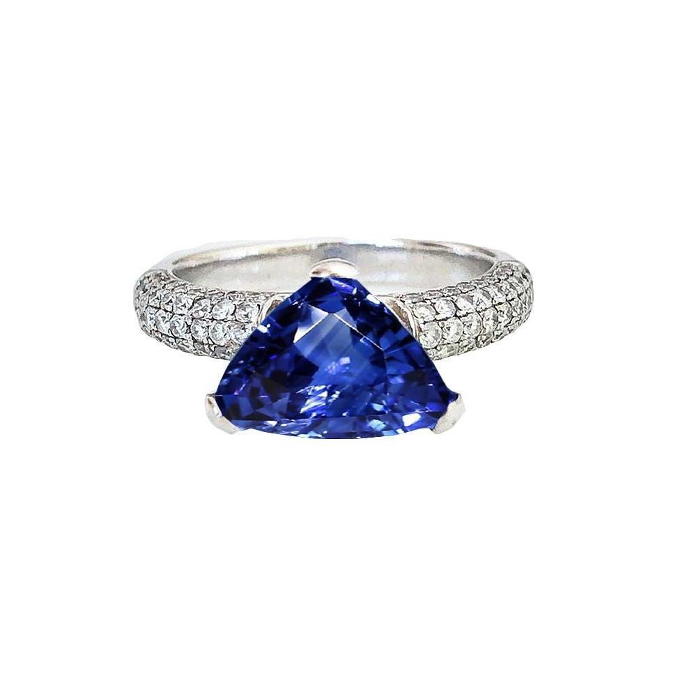 Trillion Gemstone Ceylon Sapphire Ring Pave Set Diamonds 3.50 Carats - Gemstone Ring-harrychadent.ca