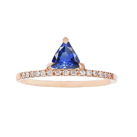 Trillion Gemstone Ring Prong Set Blue Sapphire 1.50 Carats Diamonds - Gemstone Ring-harrychadent.ca