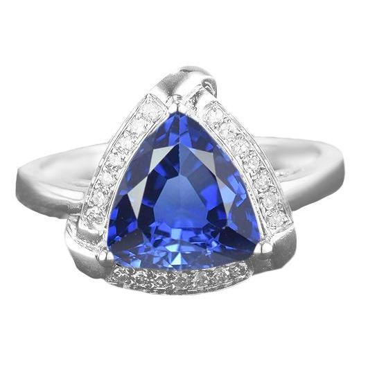 Trillion Halo Ceylon Sapphire Ring White Gold Jewelry 3 carats - Gemstone Ring-harrychadent.ca