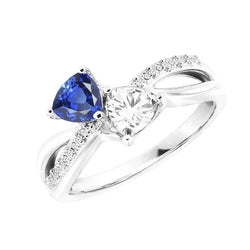 Trillion & Round Natural Earth Mined Diamond Ring Blue Sapphire 2.50 Carats Split Shank