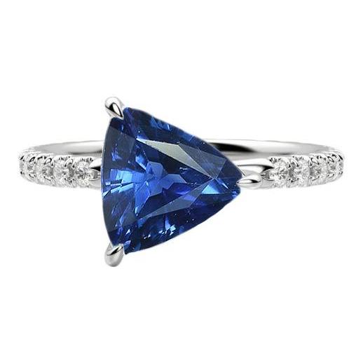 Trillion Sapphire Engagement Ring Prong Set Round Diamonds 3 Carats - Gemstone Ring-harrychadent.ca