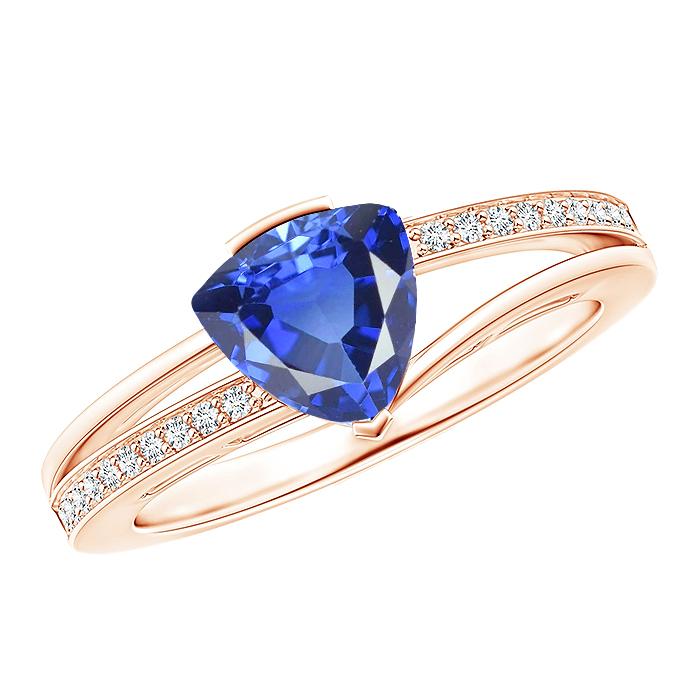 Trillion Sapphire Gemstone Ring 2 Carats Split Shank Diamond Rose Gold - Gemstone Ring-harrychadent.ca