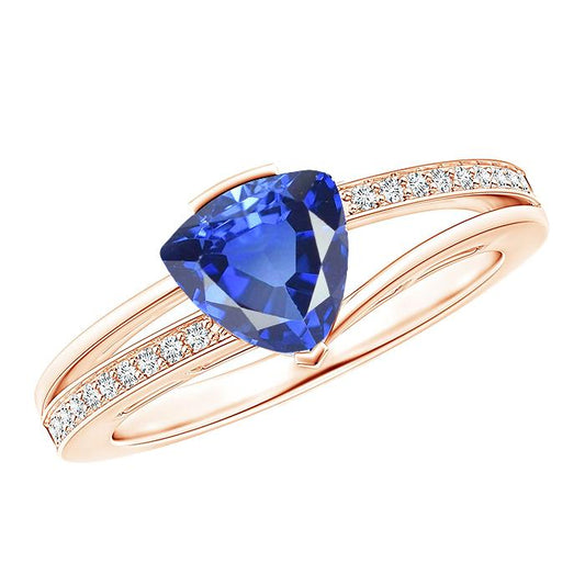 Trillion Sapphire Gemstone Ring 2 Carats Split Shank Diamond Rose Gold - Gemstone Ring-harrychadent.ca