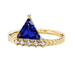 Trillion Sapphire Gemstone Ring & Princess Natural Earth Mined Diamonds 1.75 Carats