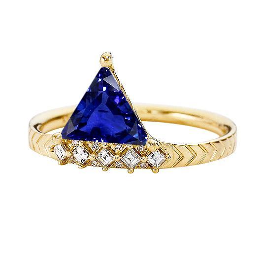 Trillion Sapphire Gemstone Ring & Princess Diamonds 1.75 Carats - Gemstone Ring-harrychadent.ca