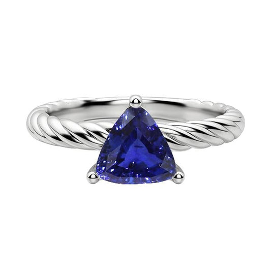 Trillion Solitaire Ring Rope Style Deep Blue Sapphire 1 Carat - Gemstone Ring-harrychadent.ca