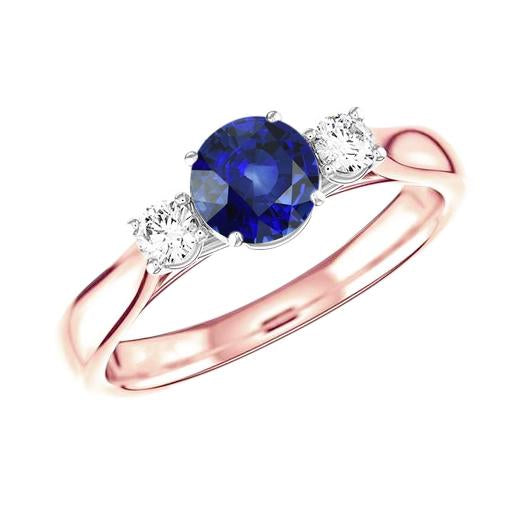 Two Tone Gold 3 Stone Wedding Ring Round Ceylon Sapphire 2 Carats - Gemstone Ring-harrychadent.ca