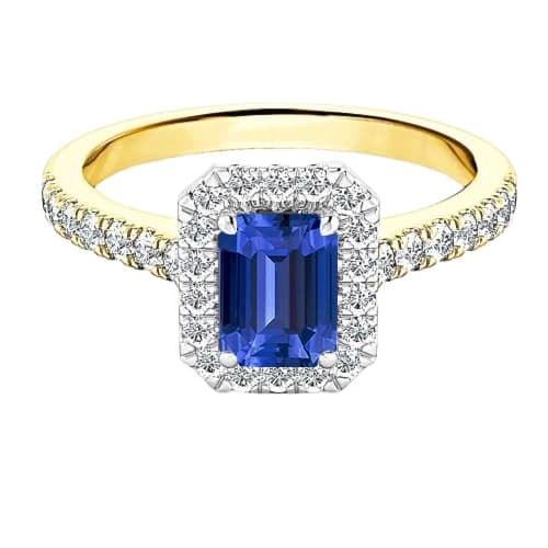 Two Tone Halo Emerald Sapphire Ring 3 Carats Diamond Accents - Gemstone Ring-harrychadent.ca
