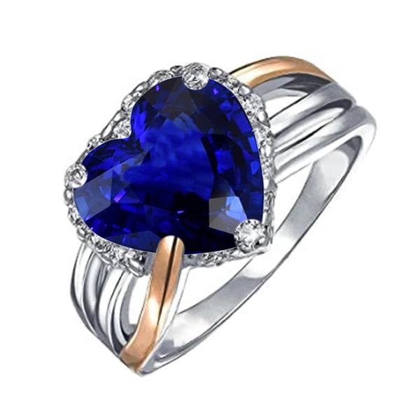 Two Tone Halo Heart Ceylon Sapphire Ring Triple Shank 4 Carats - Gemstone Ring-harrychadent.ca