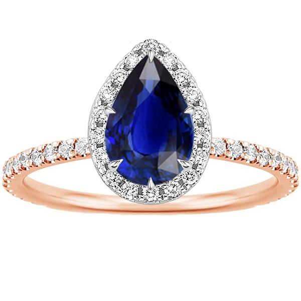 Two Tone Halo Ring Pear Blue Sapphire & Diamonds 4 Carats Jewelry - Gemstone Ring-harrychadent.ca