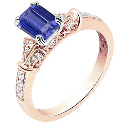 Two Tone Round Natural Earth Mined Diamond Vintage Style Sapphire Engagement Ring 3 Carats