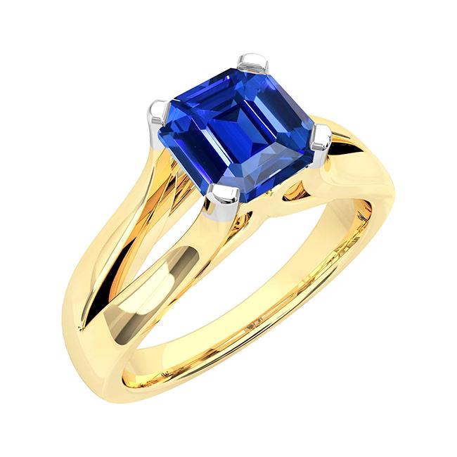 Two Tone Solitaire Emerald Blue Sapphire Ring 2.50 Carats Split Shank - Gemstone Ring-harrychadent.ca