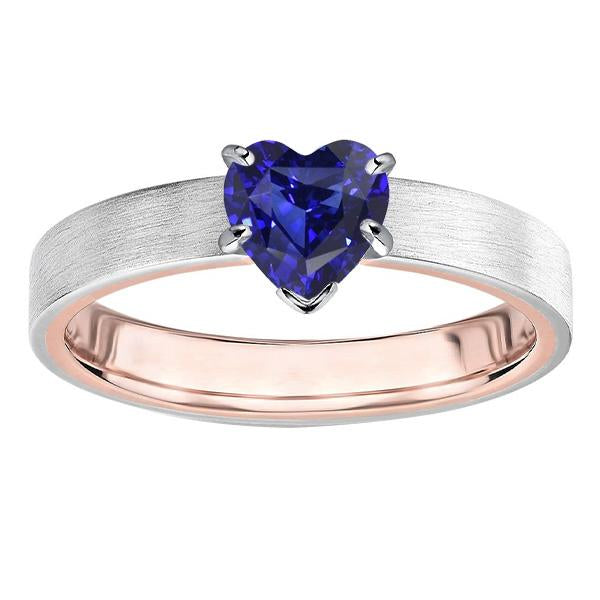 Two Tone Solitaire Heart Deep Blue Sapphire Ring 1.50 Carats - Gemstone Ring-harrychadent.ca