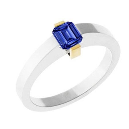 Two Tone Solitaire Ring 1 Carat Blue Sapphire Emerald Cut Gold Jewelry - Gemstone Ring-harrychadent.ca