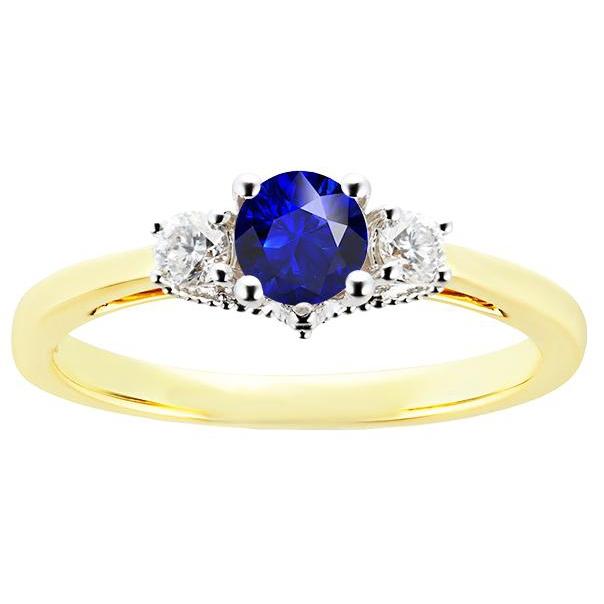 Two Tone Three Stone Round Sapphire Diamond Ring 2.50 Carats - Gemstone Ring-harrychadent.ca