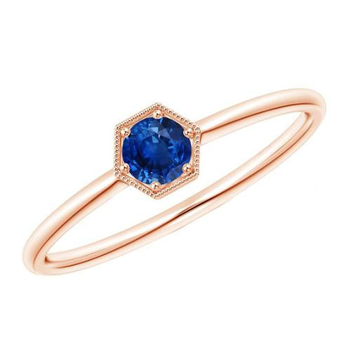 Vintage Style Blue Sapphire Solitaire Ring Women Rose Gold 1.50 Carats - Gemstone Ring-harrychadent.ca