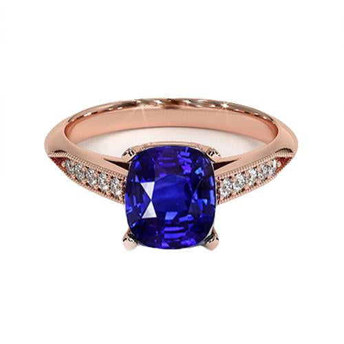 Vintage Style Ceylon Cushion Sapphire Ring 5 Carats Accents Rose Gold - Gemstone Ring-harrychadent.ca