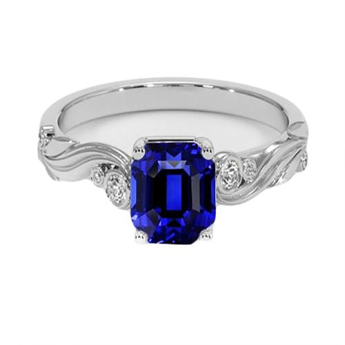 Vintage Style Diamond And Ceylon Sapphire Asscher Cut Ring 5.50 Carats - Gemstone Ring-harrychadent.ca