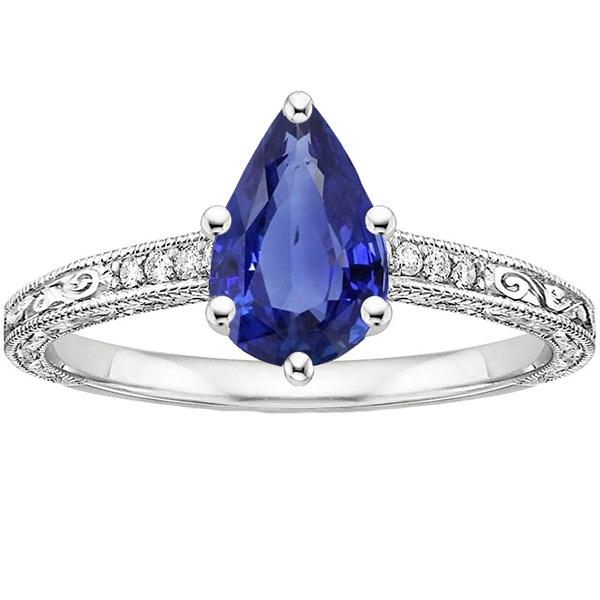Vintage Style Diamond Anniversary Ring Gold Blue Sapphire 4.25 Carats - Gemstone Ring-harrychadent.ca