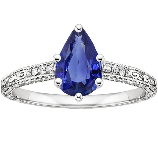 Vintage Style Diamond Anniversary Ring Gold Blue Sapphire 4.25 Carats - Gemstone Ring-harrychadent.ca