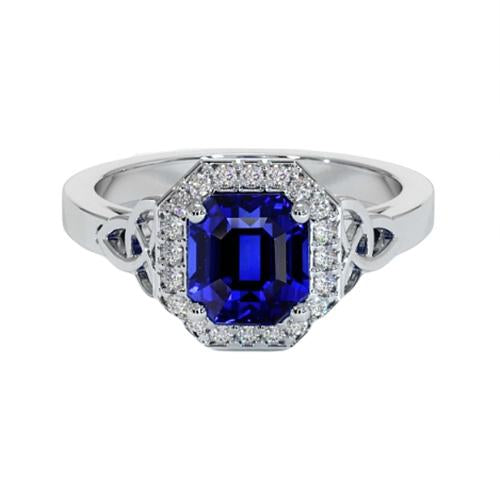 Vintage Style Diamond & Asscher Sri Lankan Sapphire Ring 6 Carats New - Gemstone Ring-harrychadent.ca