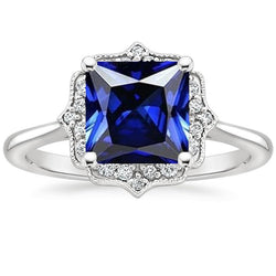 Vintage Style Natural Earth Mined Diamond Halo Ring Ceylon Sapphire Gemstone 6 Carats Gold