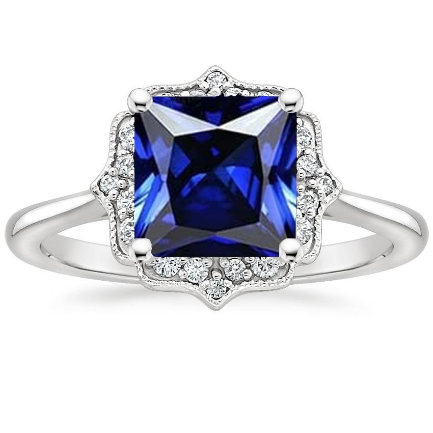 Vintage Style Diamond Halo Ring Ceylon Sapphire Gemstone 6 Carats Gold - Gemstone Ring-harrychadent.ca