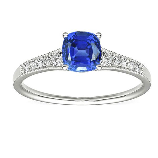 Vintage Style Diamond Ring Cushion Ceylon Sapphire Jewelry 2.50 Carats - Gemstone Ring-harrychadent.ca