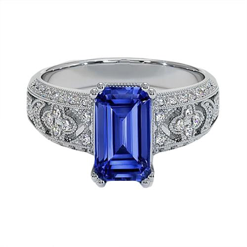 Vintage Style Emerald Blue Sapphire & Diamond Ladies Ring 9.75 Carats - Gemstone Ring-harrychadent.ca