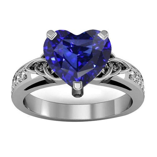 Vintage Style Gemstone Ring Heart Cut Sapphire & Diamonds 3.50 Carats - Gemstone Ring-harrychadent.ca