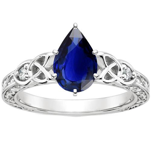 Vintage Style Gold Ring Filigree Shank Pear Blue Sapphire 5.25 Carats - Gemstone Ring-harrychadent.ca