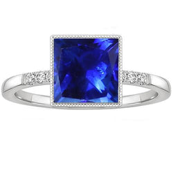 Vintage Style Gold Ring Princess Ceylon Sapphire & Diamond 3.75 Carats