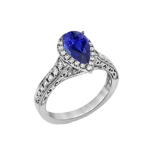 Wedding Halo Blue Sapphire Ring Antique Style & Diamonds 3 Carats - Gemstone Ring-harrychadent.ca