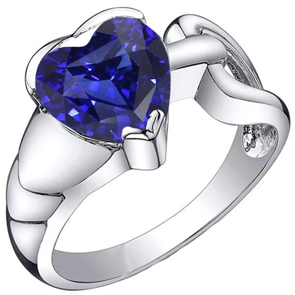 Wedding Solitaire Ring White Gold Heart Blue Sapphire 3 Carats - Gemstone Ring-harrychadent.ca