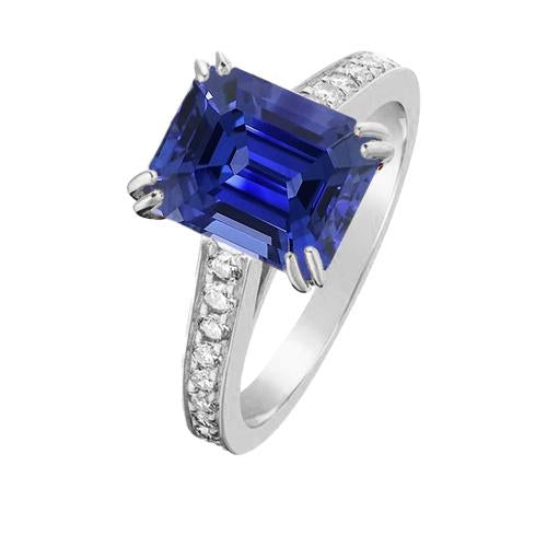 Wedding Solitaire With Accents Ring Emerald Blue Sapphire 3 Carats - Gemstone Ring-harrychadent.ca