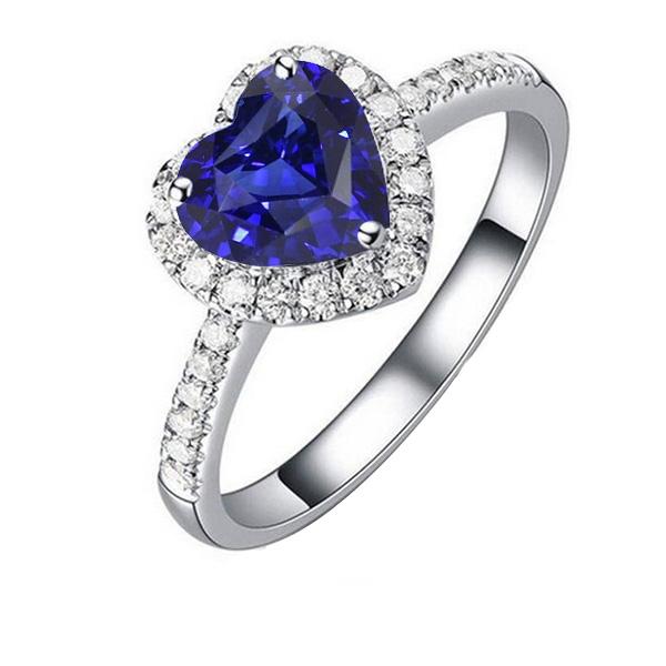 Whit Gold Halo Heart Ceylon Sapphire Ring 3.50 Carats Diamond Jewelry - Gemstone Ring-harrychadent.ca